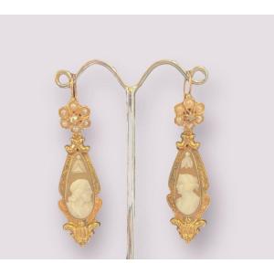 Gold And Pearl Cameo Earrings 