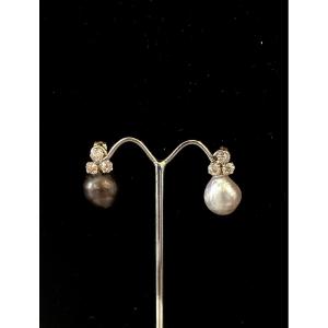 Boucles D’oreilles Perles De Tahiti, Or Blanc Et Diamants 