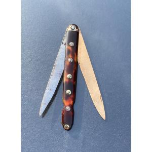 Knife Called La Berge Gold And Tortoise Shell 18th Century