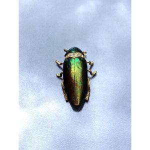 Real Gold Plated Scarab Brooch 