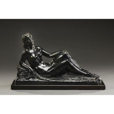 Bronze "woman Lying Naked" Signed L. Gibert, XXth Century