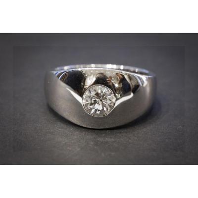 Bague Jonc En Or Blanc, Diamant Serti Clos