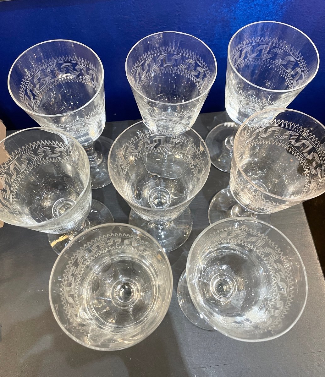 8 Large Blown Glass Water Glasses Early 20th Century-photo-2