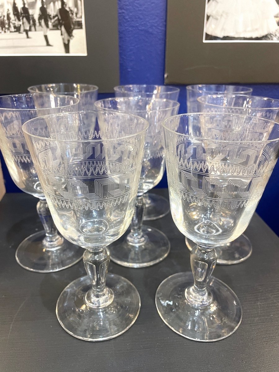 8 Large Blown Glass Water Glasses Early 20th Century-photo-3