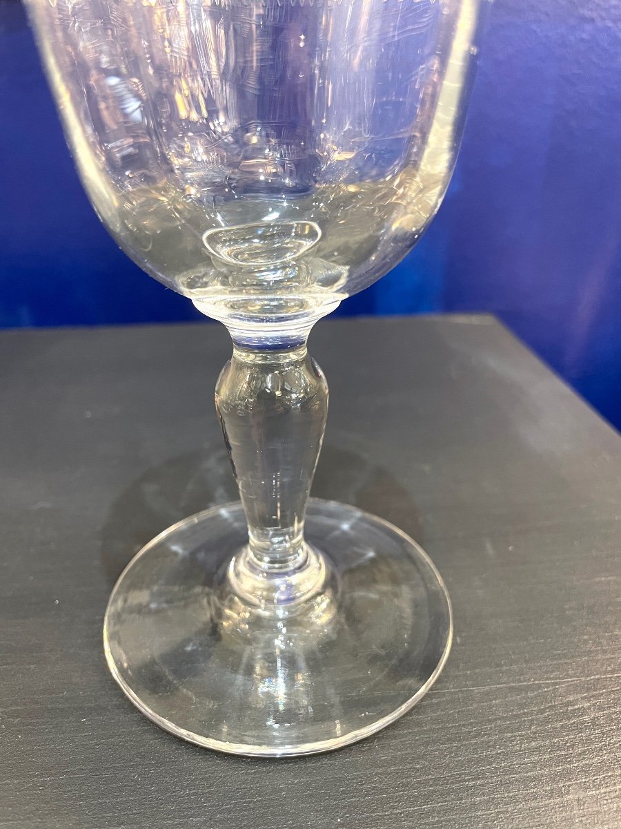 8 Large Blown Glass Water Glasses Early 20th Century-photo-2