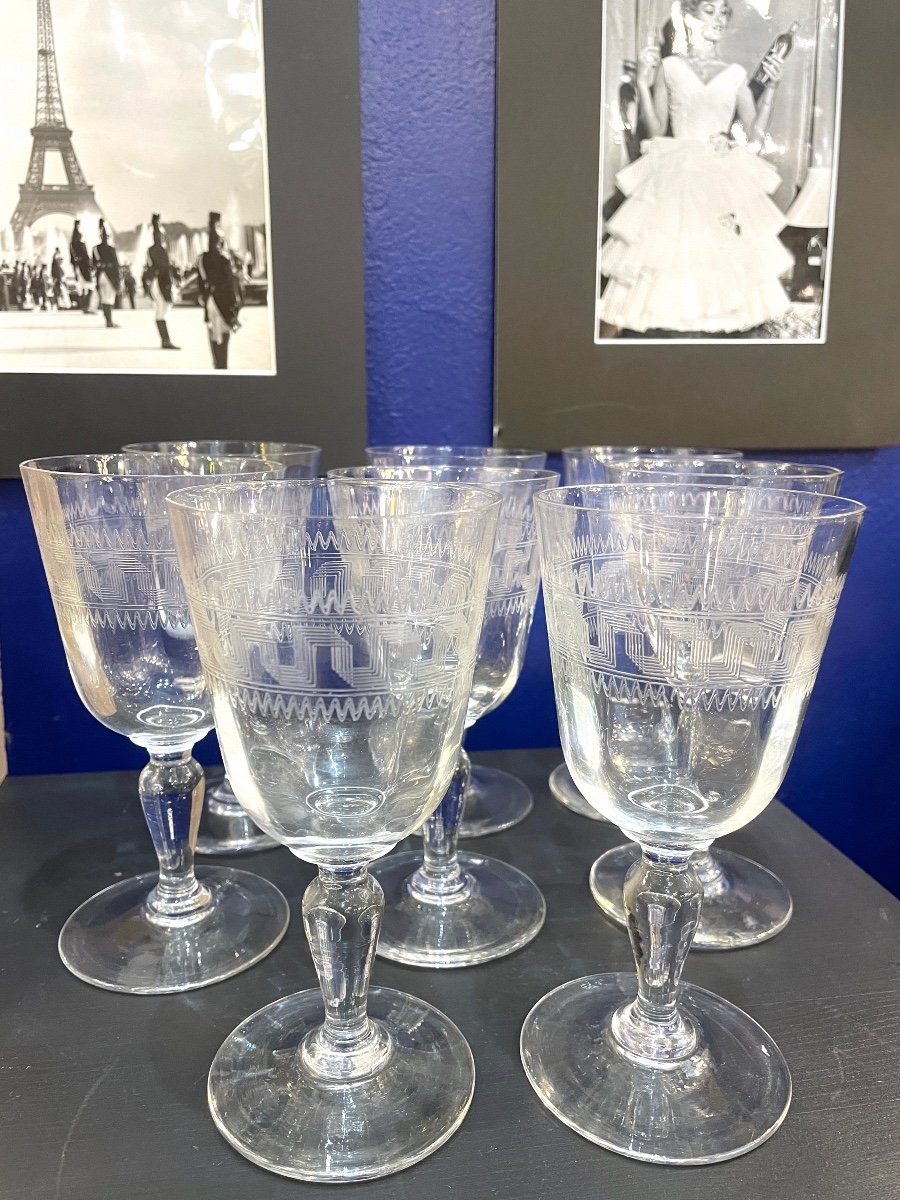 8 Large Blown Glass Water Glasses Early 20th Century