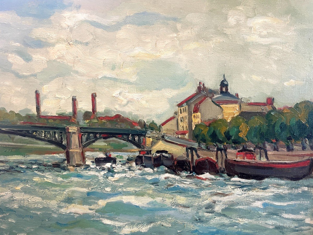 Oil On Canvas A.davy - The Seine At Saint Denis -photo-3