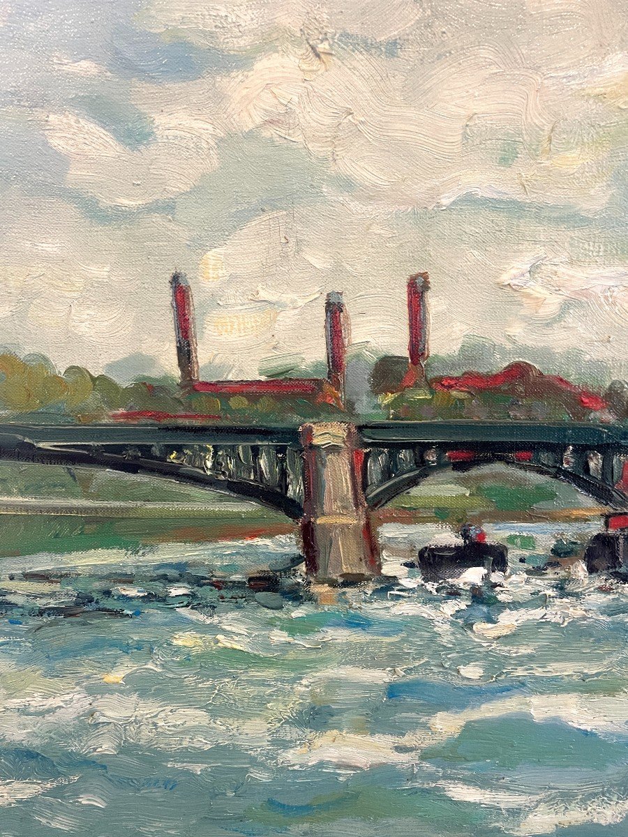 Oil On Canvas A.davy - The Seine At Saint Denis -photo-4