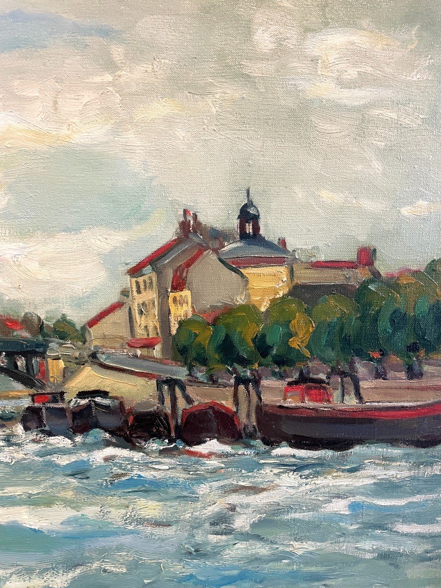 Oil On Canvas A.davy - The Seine At Saint Denis -photo-1