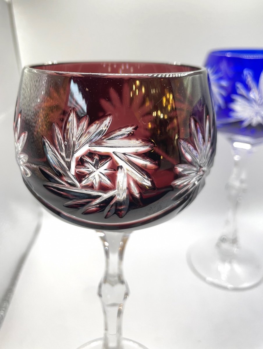 Série De 4 Verres à Eau Ou à Vin En Cristal De Couleur -photo-3