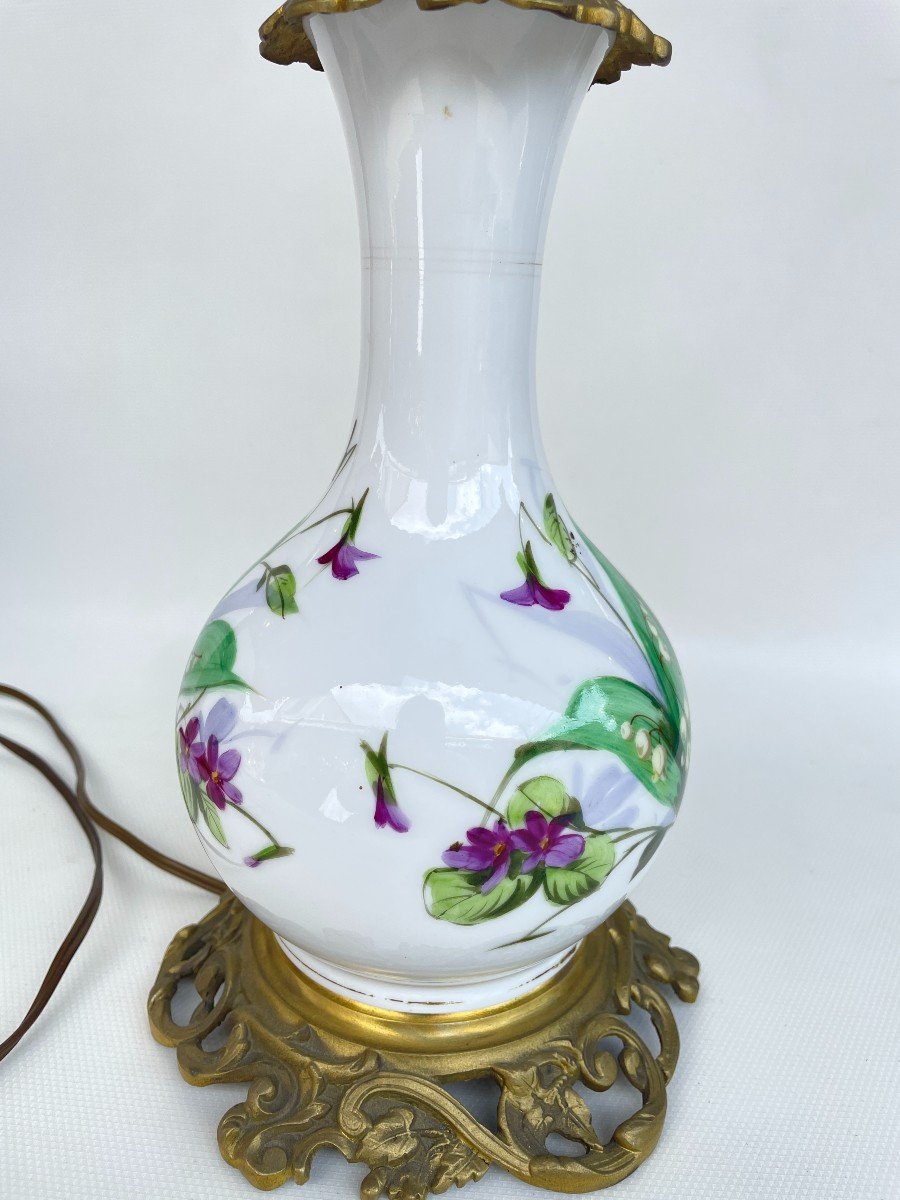 19th Century Lamp Base In Painted Opaline -photo-2