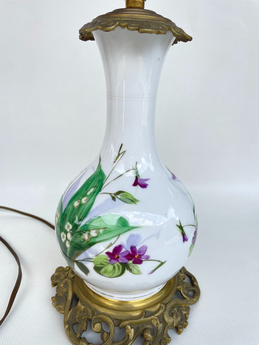 19th Century Lamp Base In Painted Opaline -photo-3