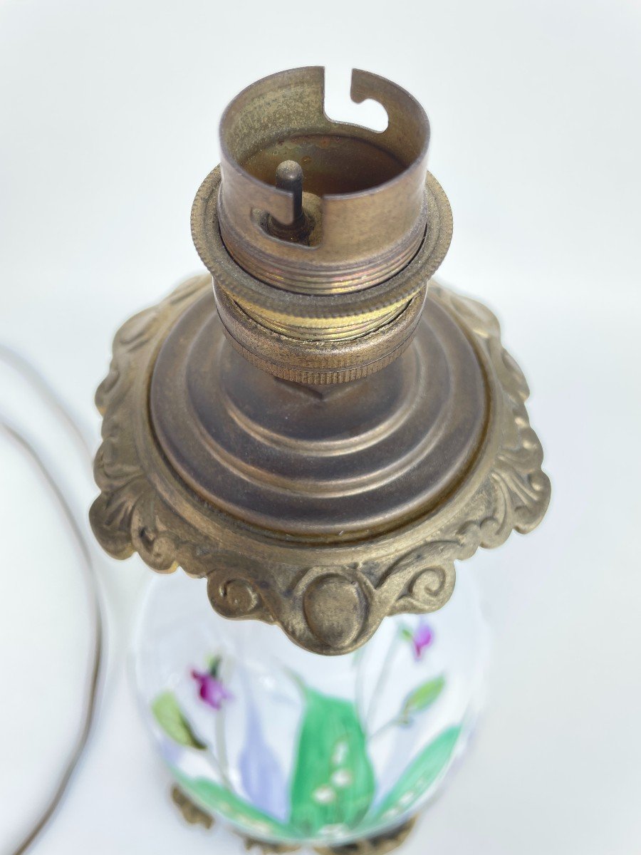 19th Century Lamp Base In Painted Opaline -photo-2