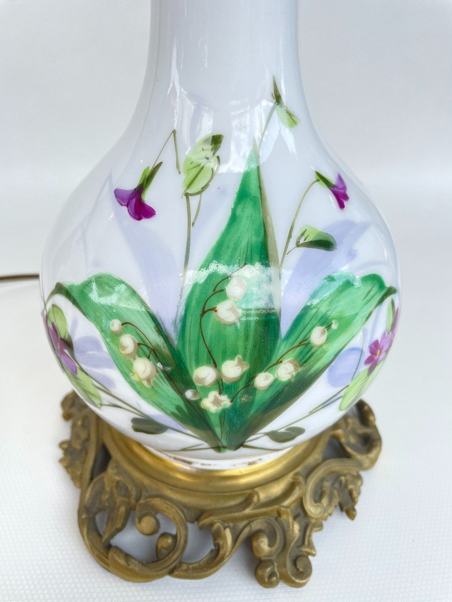 19th Century Lamp Base In Painted Opaline -photo-4