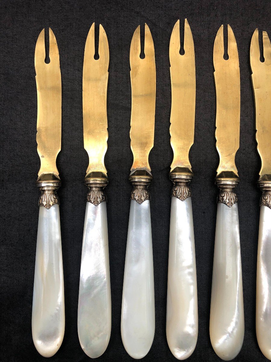 Series Of Fruit Forks, Mother Of Pearl Handles-photo-3