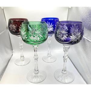 Série De 4 Verres à Eau Ou à Vin En Cristal De Couleur 