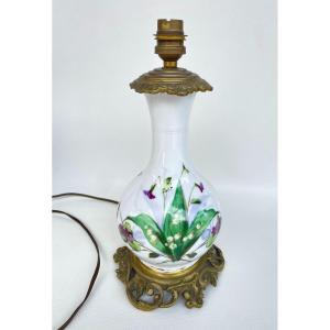 19th Century Lamp Base In Painted Opaline 