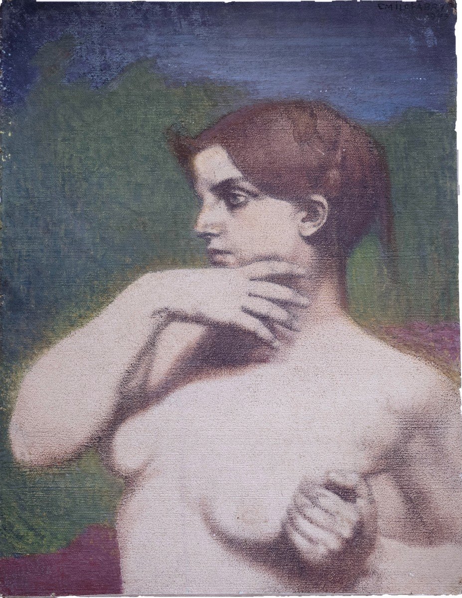 Emile Fabry (1865-1966)  Femme En Songe      huile Sur toile  62 X 47 cm