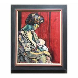 Médard Maertens (1875-1946). Marthe Guillain Et Enfant. Huile Sur Toile  70x50cm Signé 