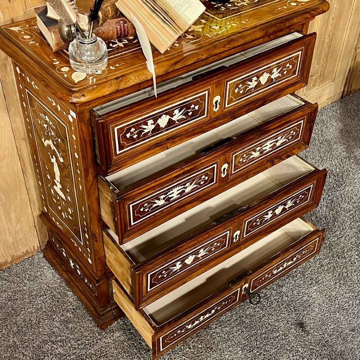 18th Century Walnut Inlaid Italian Commode With Secret-photo-2