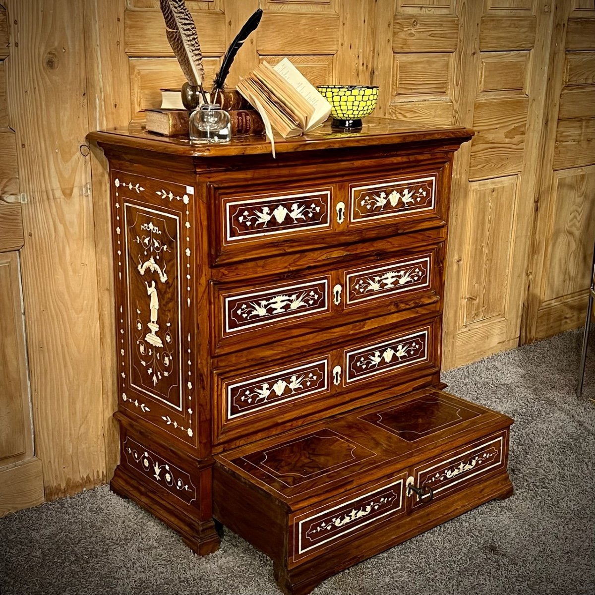 18th Century Walnut Inlaid Italian Commode With Secret-photo-7