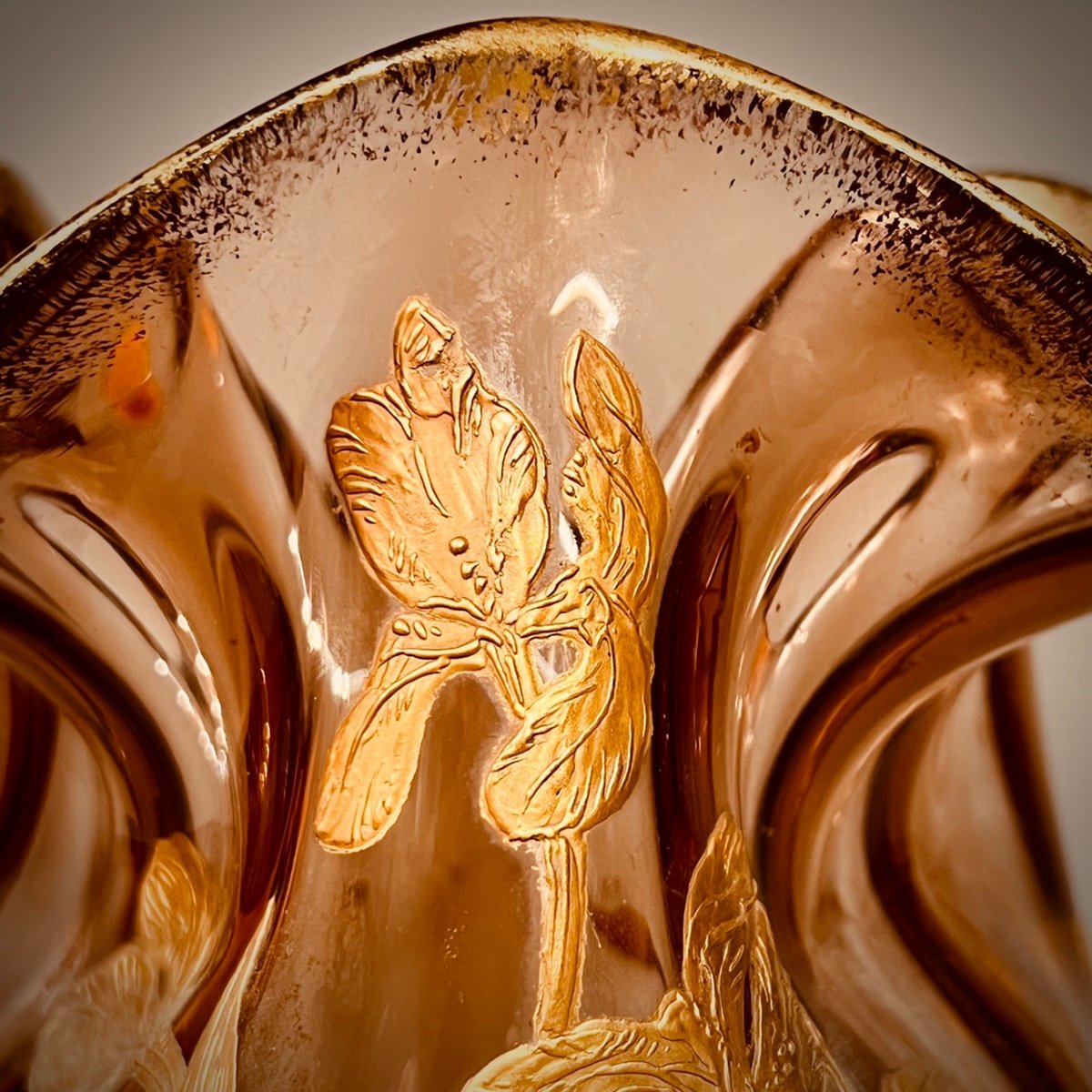 Art Nouveau Vase Golden Floral Decor Attributed To Montjoye-photo-2