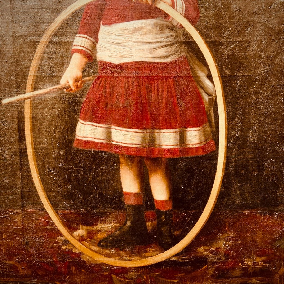 Little Girl With The Hoop Signed Augustin Zwiller-photo-4