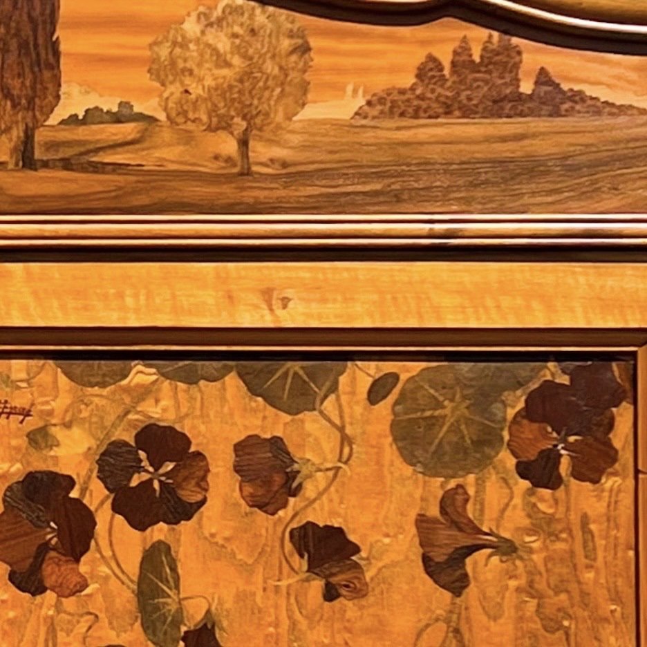 Inlaid Wardrobe Flowers And Art Nouveau Landscape-photo-3