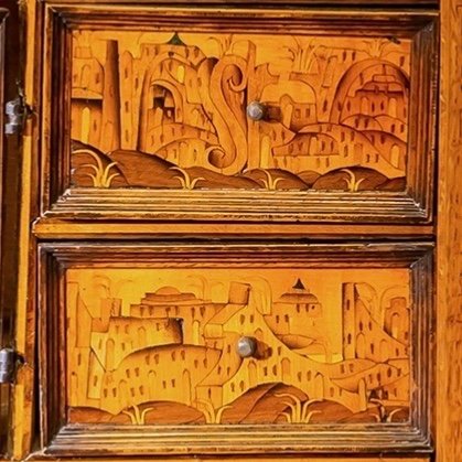 17th Century Cabinet Decor Inlaid Flowers, Birds, Music And Architecture.-photo-1