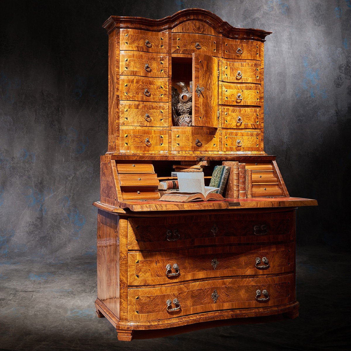 18th Century Walnut Inlaid Scriban Cabinet-photo-2