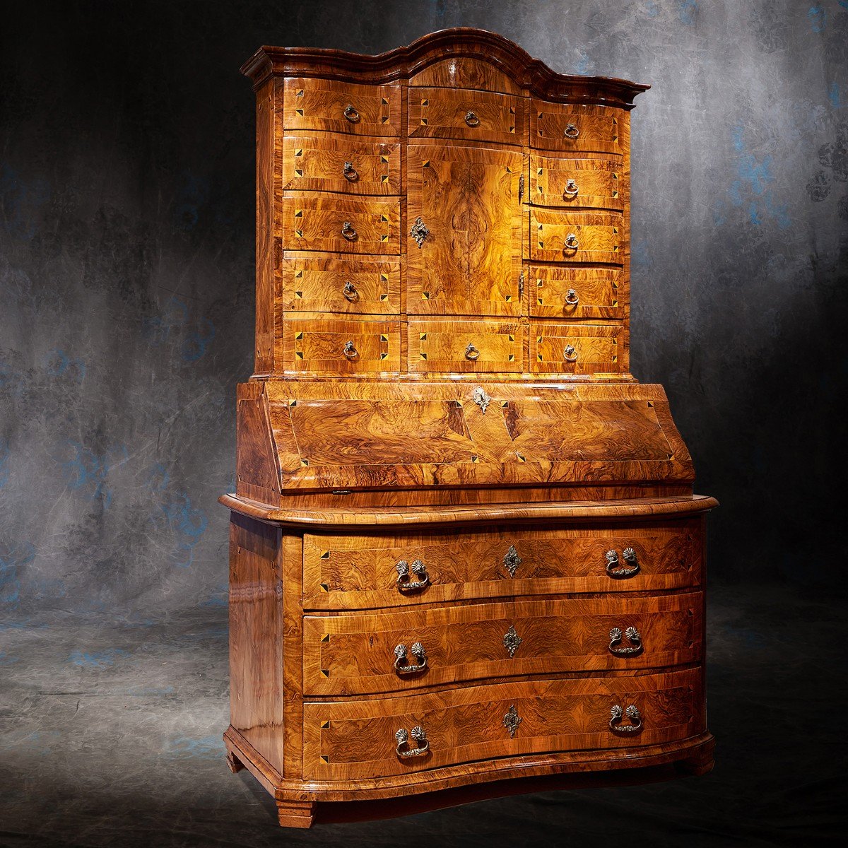 18th Century Walnut Inlaid Scriban Cabinet