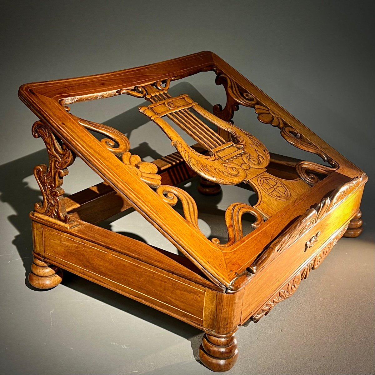 Carved And Inlaid Wood Table Lectern -photo-2