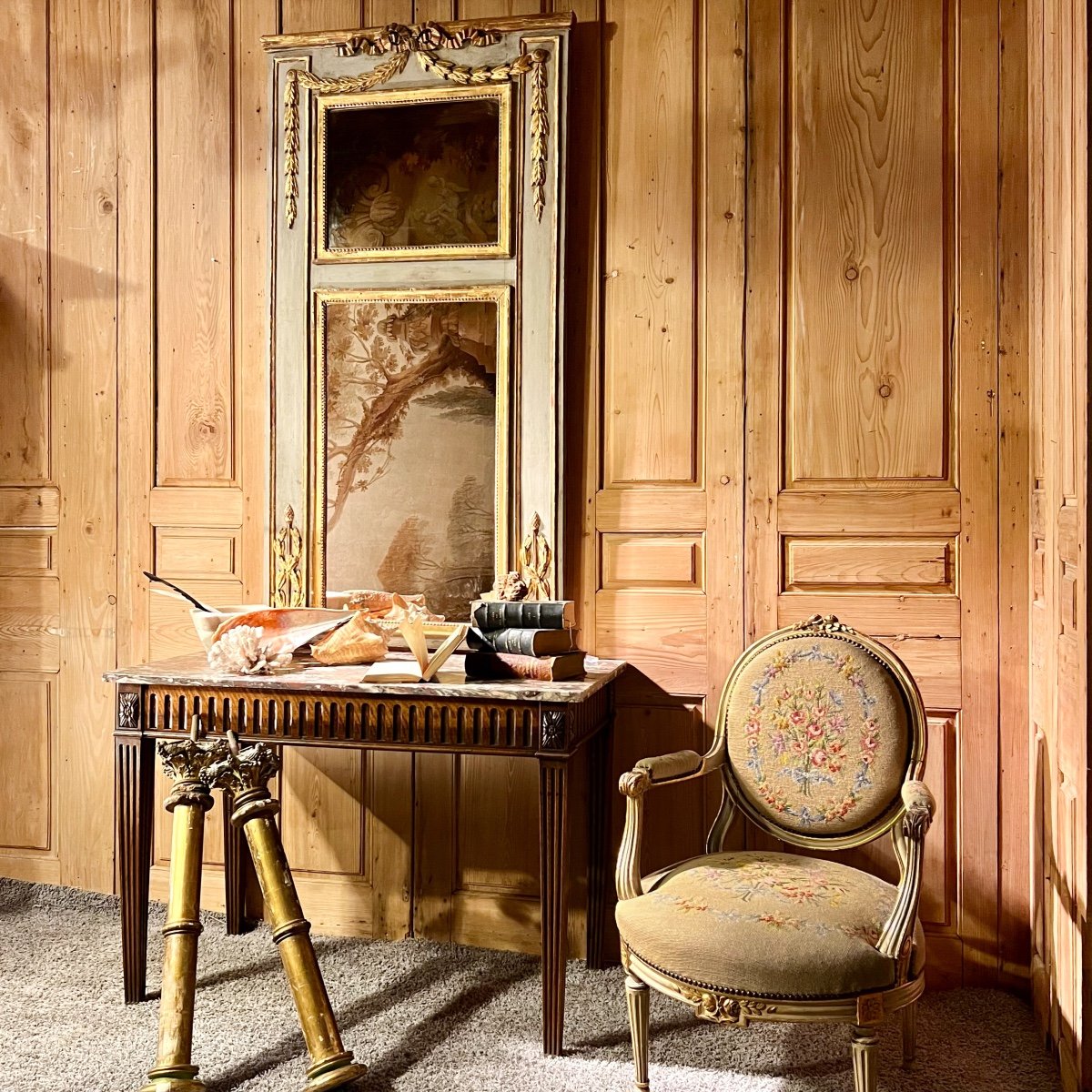 Console Table De Chasse 18 ème Noyer Et Marbre-photo-5