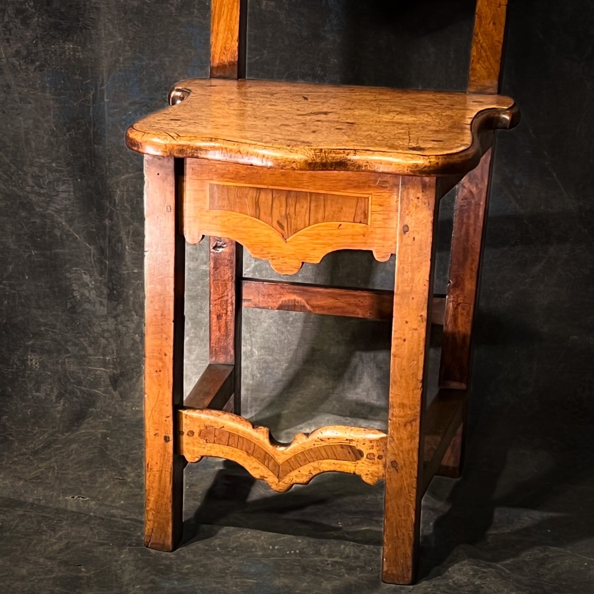 Pair Of Italian Chairs XVIIth Walnut And Marquetry -photo-8