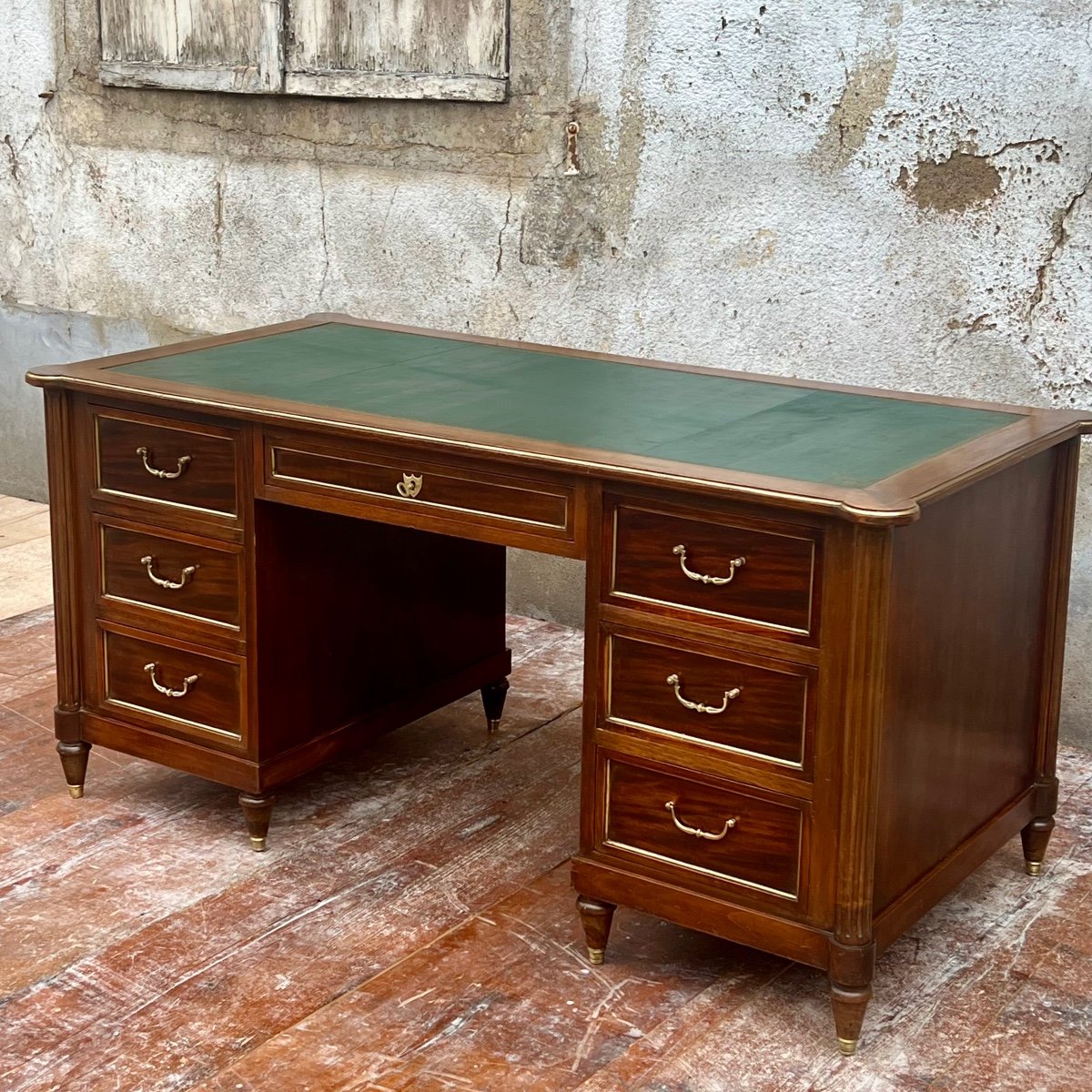 Louis XVI Style Mahogany Pedestal Desk 