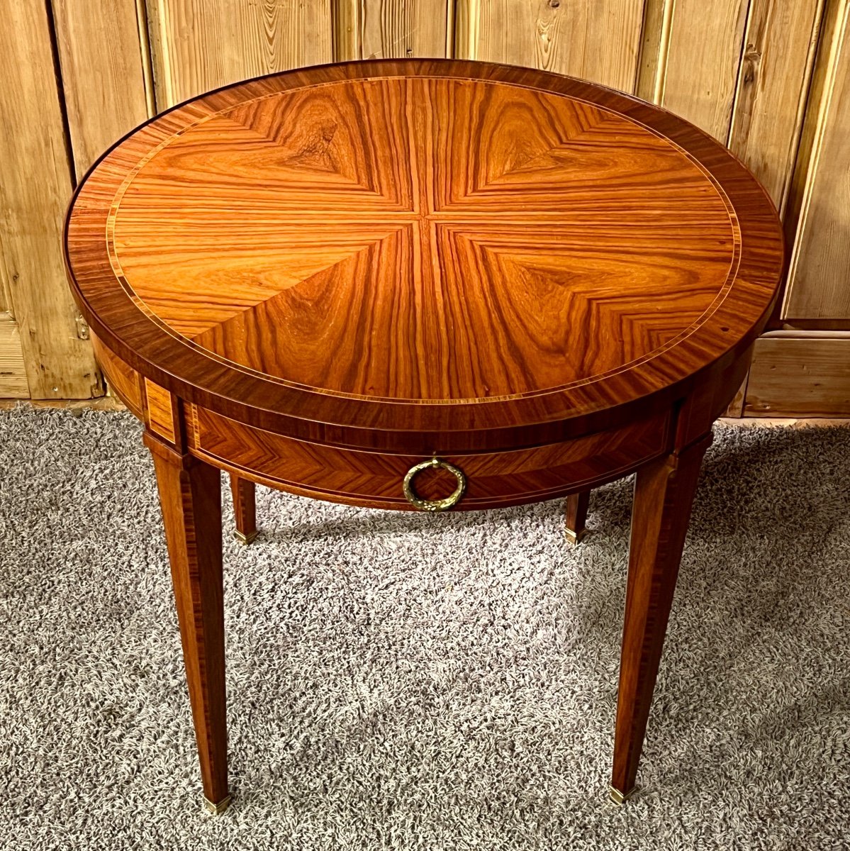 Louis XVI Style Bouillote Gueridon Table Butterfly Wing Marquetry