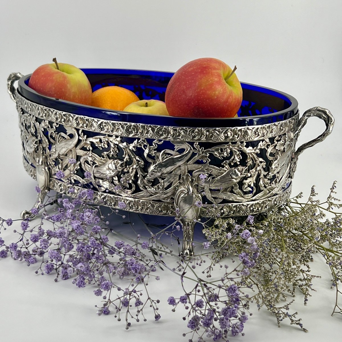 Large Silver And Blue Crystal Centerpiece Cup 19th Century -photo-2