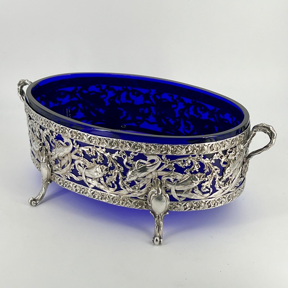 Large Silver And Blue Crystal Centerpiece Cup 19th Century -photo-3