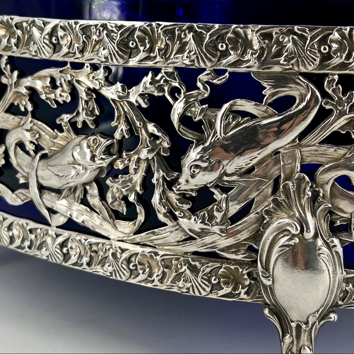 Large Silver And Blue Crystal Centerpiece Cup 19th Century -photo-4