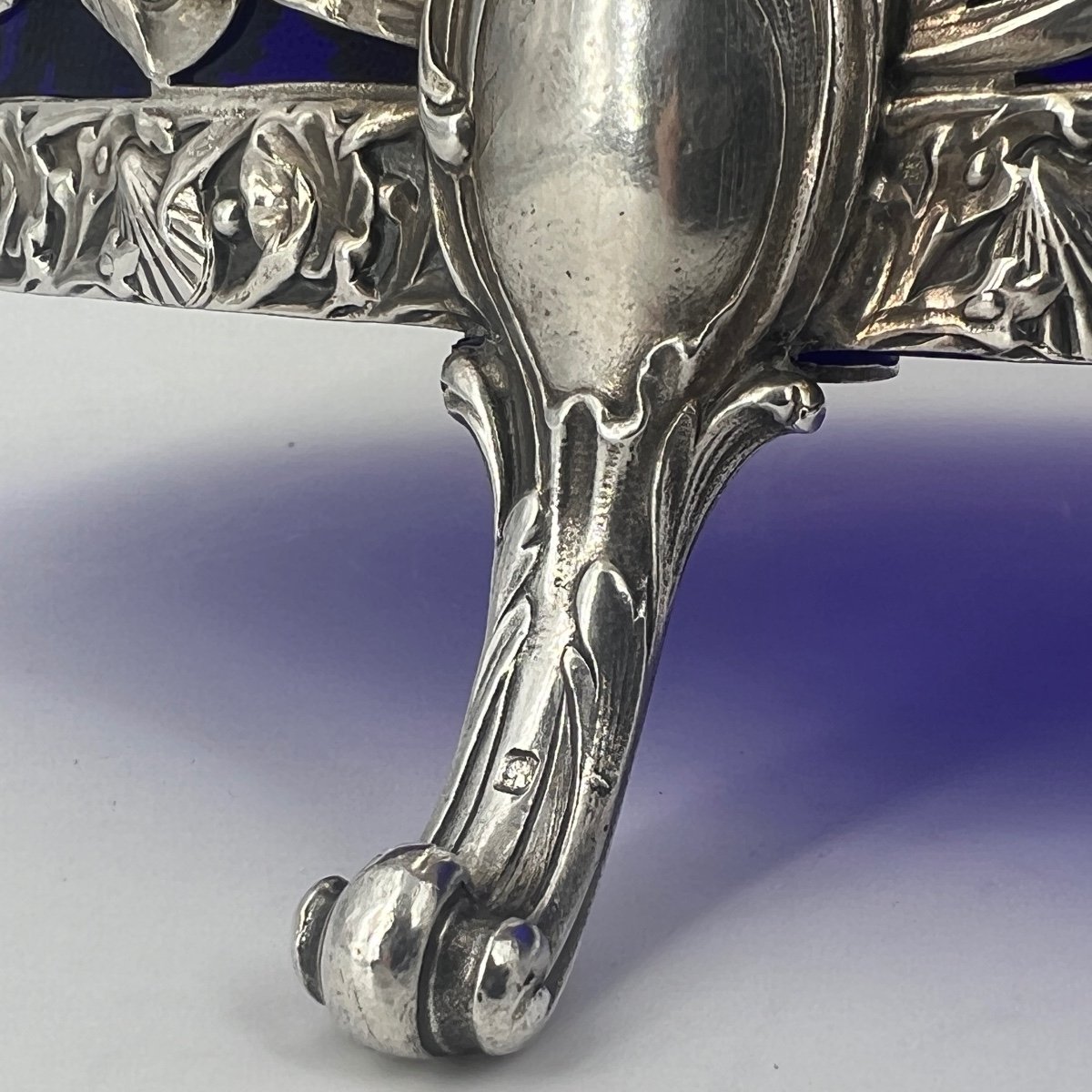 Large Silver And Blue Crystal Centerpiece Cup 19th Century -photo-5