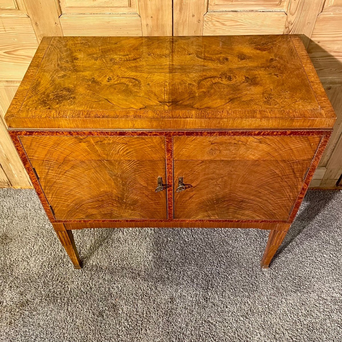 1950s Chest Of Drawers Inlaid Walnut And Burl Wood-photo-3