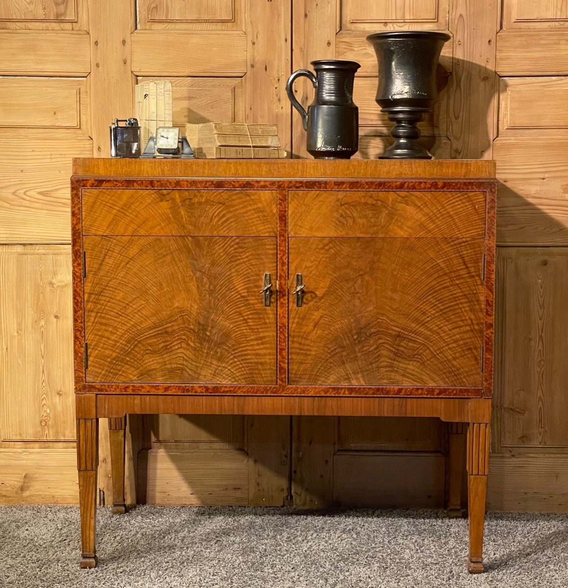 1950s Chest Of Drawers Inlaid Walnut And Burl Wood