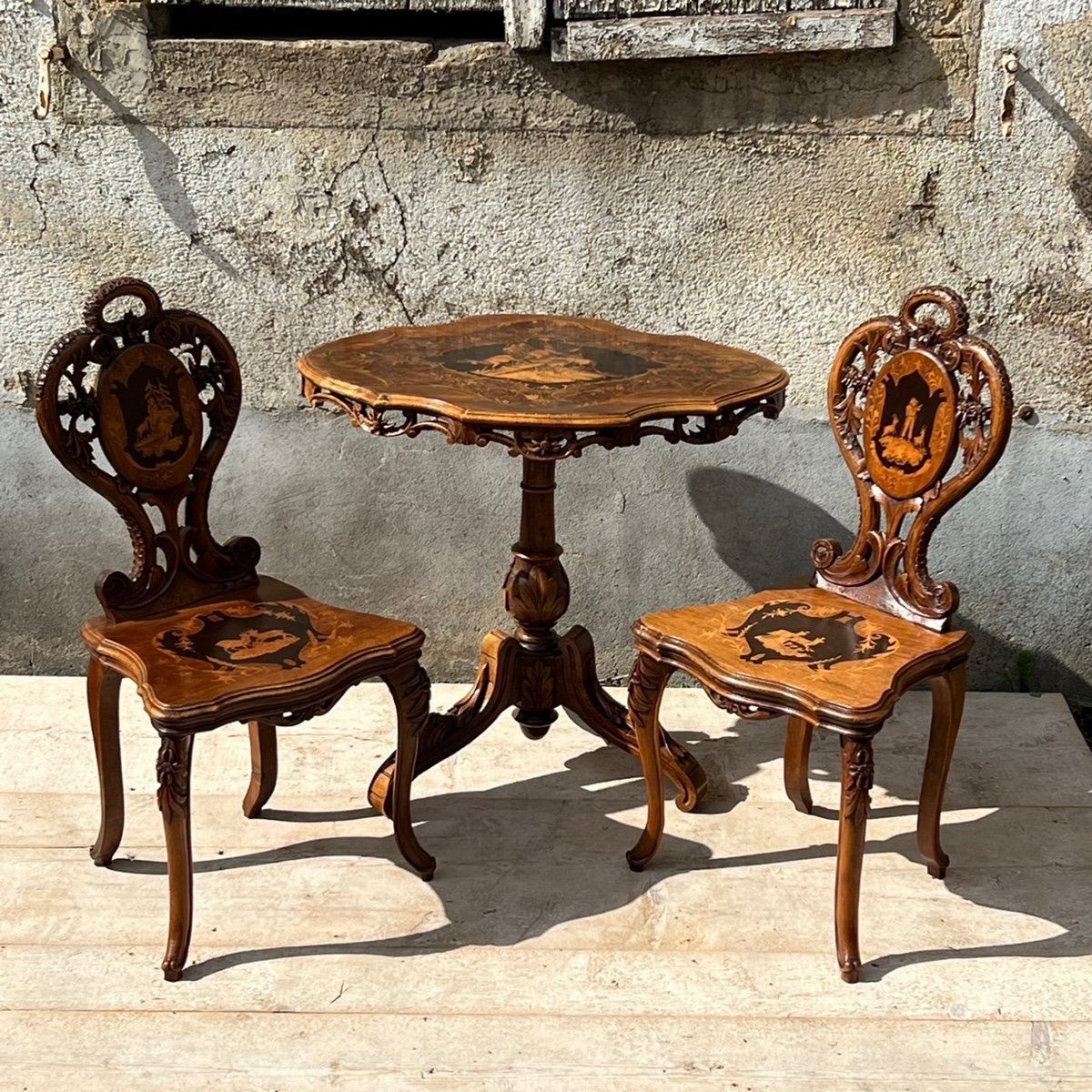 Work Of Brienz Switzerland Pedestal And Two Chairs-photo-8