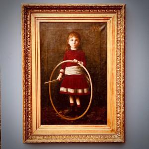 Little Girl With The Hoop Signed Augustin Zwiller