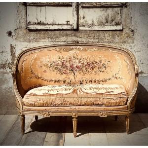 Gondola Sofa Flowers Tapestry Lacquered Woodwork