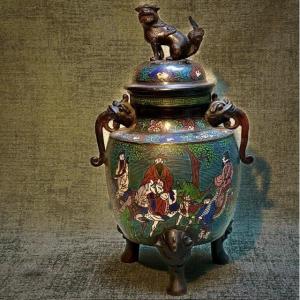 Pot Couvert Bronze Et émaux Cloisonnés Chine XIX ème