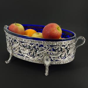 Large Silver And Blue Crystal Centerpiece Cup 19th Century 