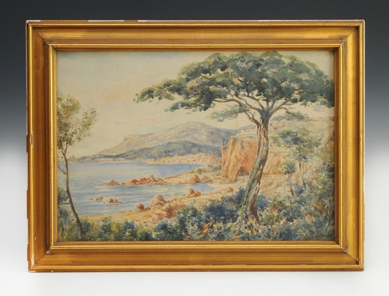 Edouard Boursin Pair Of Watercolors The Provençal Coast-photo-2