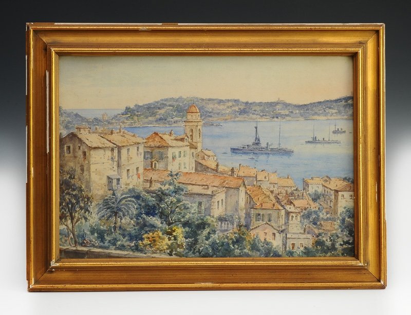 Edouard Boursin Pair Of Watercolors The Provençal Coast-photo-4