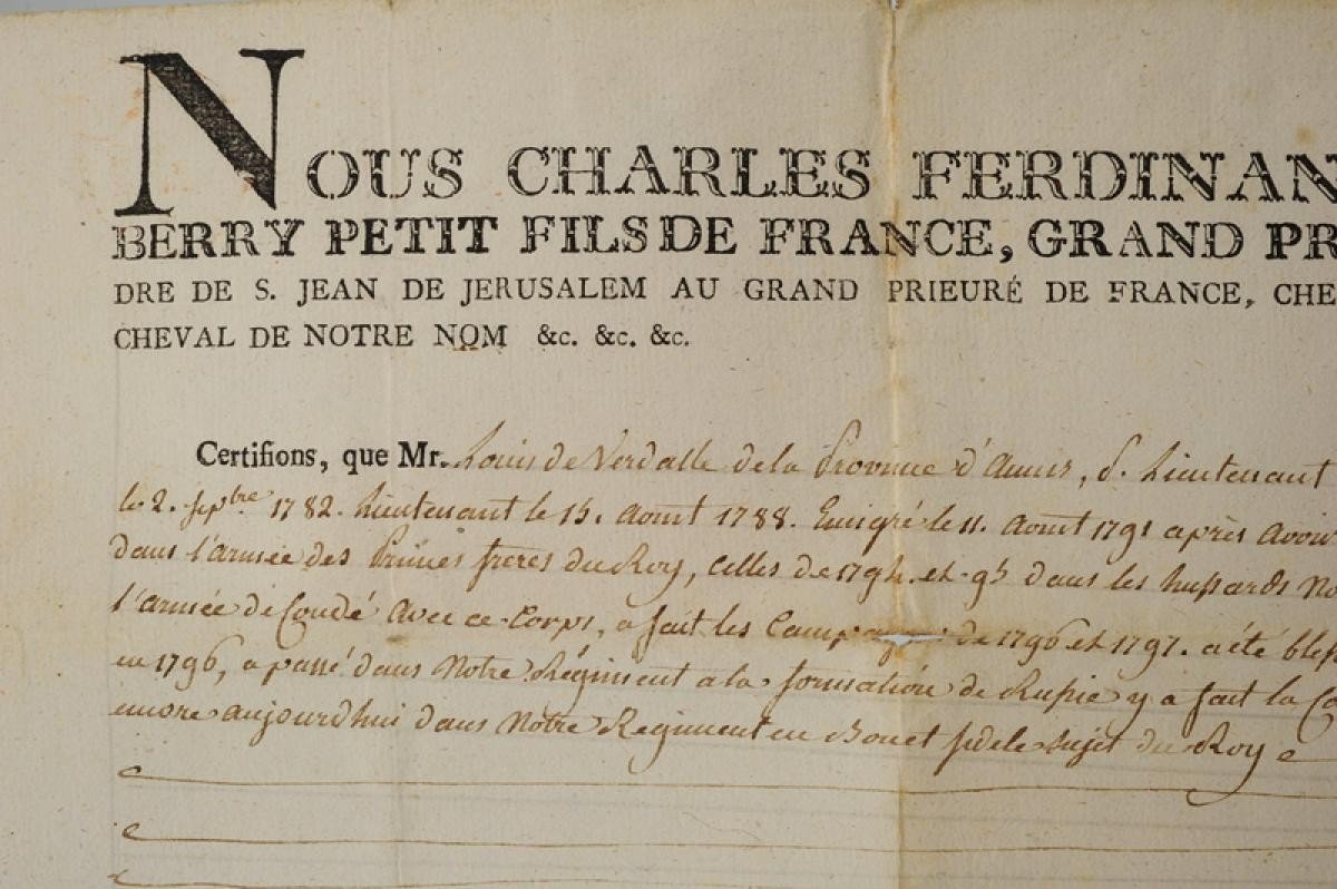 Emigration. Certificate From Charles Ferdinand Duke Of Berry To Louis De Verdalle, March 20, 1800. -photo-3